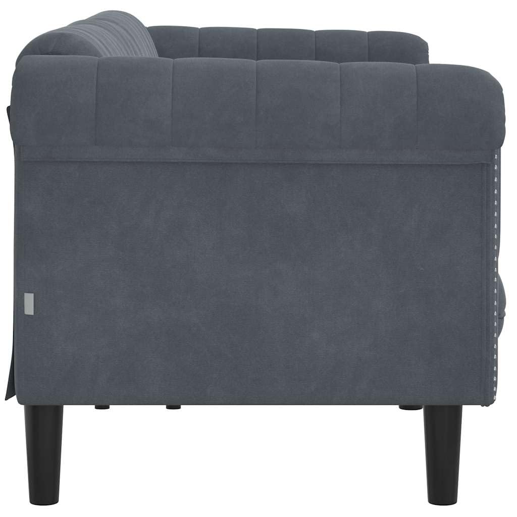 Sofá de 3 plazas de terciopelo gris oscuro, diseño moderno con tela suave y patas estables para la comodidad del salón