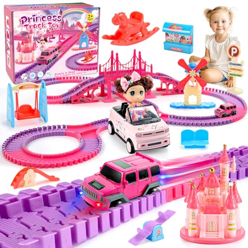 iKidiki Cadeau Fille 3 4 5 6 7 8 Ans, Circuit Voiture Enfant Jouet Fille 3-8 Ans Circuit Voiture Electrique Jeu Fille Train Electrique Enfant Cadeau Fille 3-8...