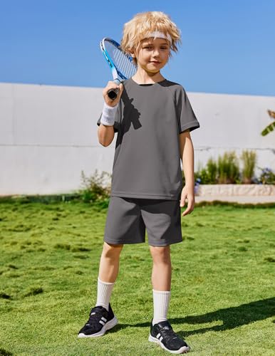 Image of Arshiner Boys Loose Athletic Set Crew Neck T-Shirt & Mesh Short 4-13 Years | Boys Loose Athletic Shorts Set Performance Crew Neck T-Shirt and Mesh Short Outfits Lightweight & Breathable