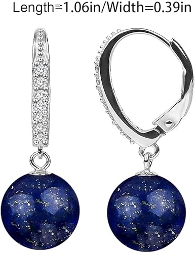 Miniatura 5 de ZVVBOO Pendientes de gota de plata de ley 925 con circonita cúbica auténtica para mujer, lapislázuli, ónix negro, ojo de tigre, cristal de jade