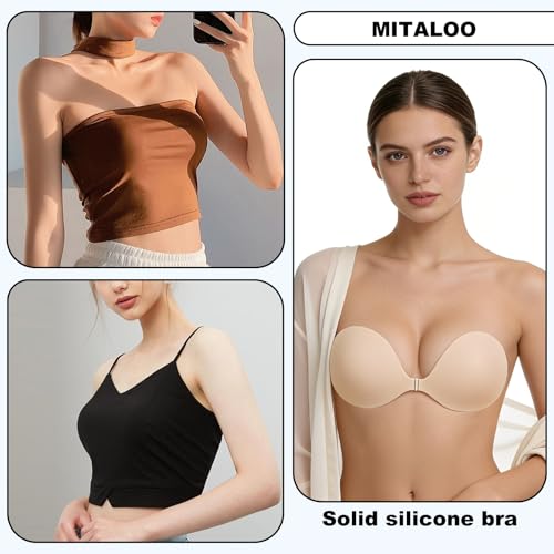 Image of MITALOO Seamless Adhesive Bra Sticky Strapless Invisible Push up Bras Silicone Backless Nipple Cover for Women