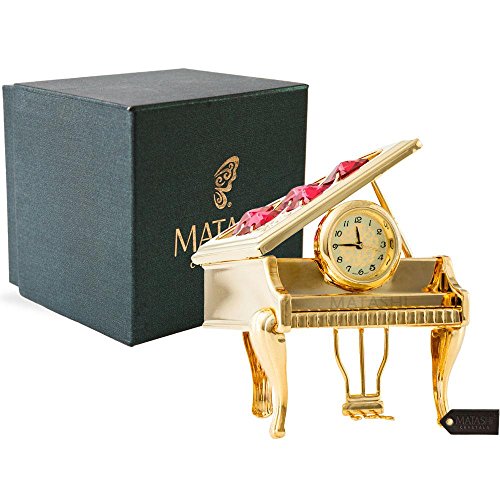 Matashi 24K Gold Plated Vintage Piano Desk Clock For Shelf Desktop Tabletop Clock With A Luxury Gift Box - Gift For Musician New Year Christmas Valentines Day Birthday Anniversary Mother's Day #TOP14