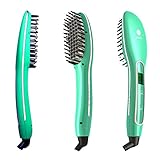 Irresistible Me Revolutionary New Generation Hair Straightening Brush - Ceramic Tourmaline 3D Technology Flattening Straightener - No Hair Damage - Best Professional Flattening Hot Tool - Jade