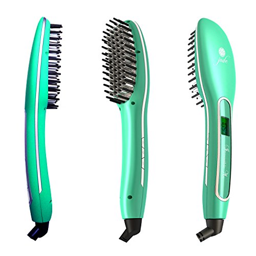 Irresistible Me Revolutionary New Generation Hair Straightening Brush - Ceramic Tourmaline 3D Technology Flattening Straightener - No Hair Damage - Best Professional Flattening Hot Tool - Jade