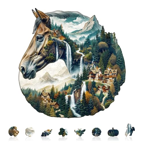 Puzzle de Madera para Adultos Río y Caballo Rompecabezas de Madera Forma Única 100 Piezas miniatura 1