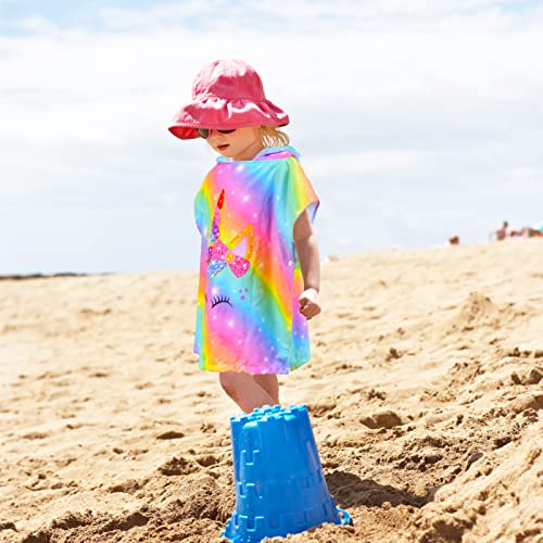 Bath-Beach-Pool-Towel-with-Hood-for-Kids-Girls-Hooded-Towels-Swim-Poncho-Towel-Cover-ups-for-3-8-Years-with-Drawstring-Bag-Super-Absorbent-24-in-x24-in-Rainbow-Unicorn 51UdcqZn6KL