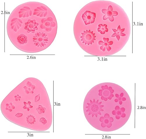 Miniatura 2 de Juego de moldes para fondant de flores de 7 piezas, mini moldes de silicona para dulces de chocolate para pasteles, decoración de cupcakes, paletas