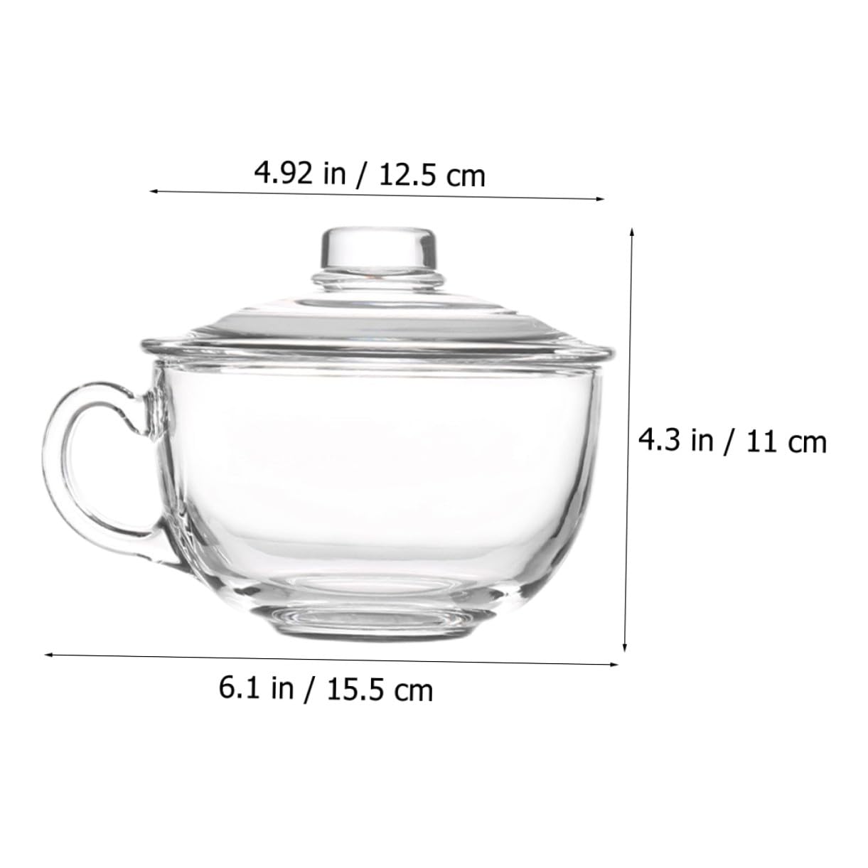 Homoyoyo Bol de Cristal Transparente de 600 Ml con Tapa y Asa Bol para Desayuno Leche Avena Ensalada y Postres Recipiente Multifuncional para Uso Doméstico