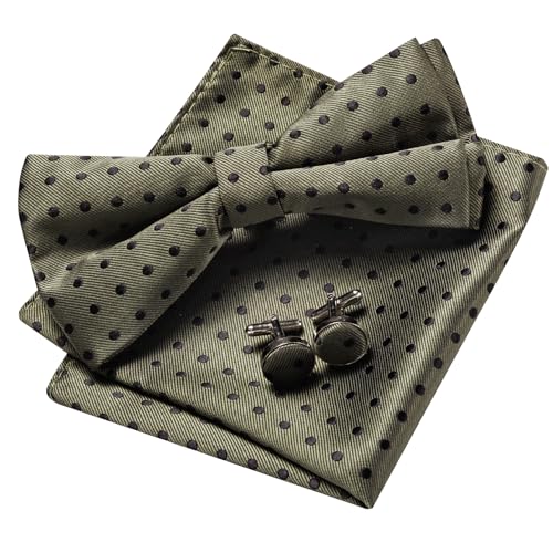 Image of YOHOWA Mens Bow Tie Set Paisley Pre-tied Bowties Adjustable with Handkerchief Cufflinks Gold Ring Set Wedding Prom Party
