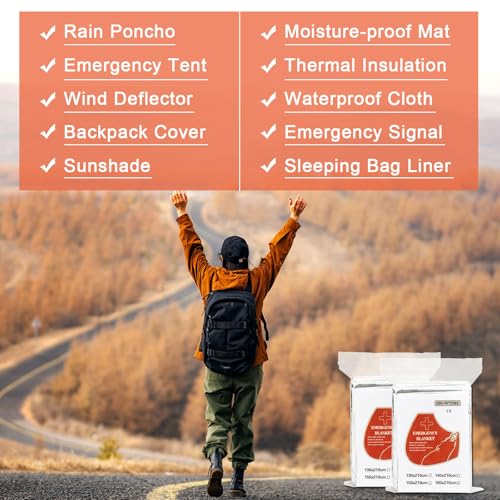 Image of 10 Pack Emergency Mylar Thermal Blankets - 84 inchx52 inch Durable Space Blankets for First Aid, Survival, Camping, Hiking, Car Emergency Kit, Outdoor Camping Gear