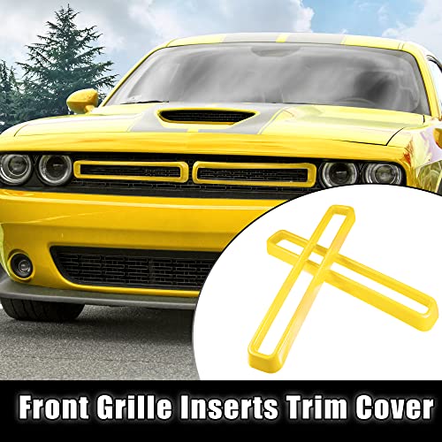 Image of X AUTOHAUX Front Grill Mesh Grille Inserts Trim for Dodge Challenger 2015-2022 Exterior Grill Decoration Inserts Guards Sticker Accessories Yellow