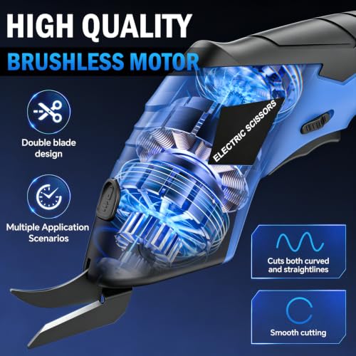 2026 Upgrade Cordless Electric Scissors Cardboard Cutter with 2 Type Blades Rechargeable Powerful Shears Cutting Tool for Fabric Electric Chop Saw Leather Felt with Charger Blue — view 3