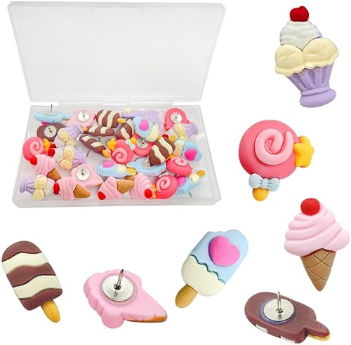 25 piezas de chinchetas decorativas de helado, chinchetas decorativas de resina, alfiler de corcho para tablón de anuncios, fotos, pasadores de
