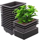 ZEONHEI 15 PCS 8.8 Inch Bonsai Training Pots, Rectangular Plastic Growing Pots, Flower Succulent Pots Container with 15 Humidity Trays for Garden, Yard, Office, Porch, Balcony, Home Decoration