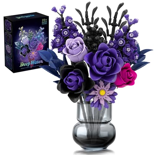 Bouquet de Rose Violet Ensemble de Construction, Jouets de Construction Floraux artificiels pour la décoration Gothique, pour Halloween et Noël, Compatibles avec Les Fleurs Lego, 14+