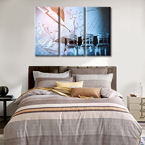 Image of TUMOVO Young Scientist Artwork Wall Decor Posters and Prints 3 Panels Clinical Laboratory Pictures Wall Decor for Bedroom Poster Medical Art Prints Framed Ready to Hang (42 inch Wx28 H)