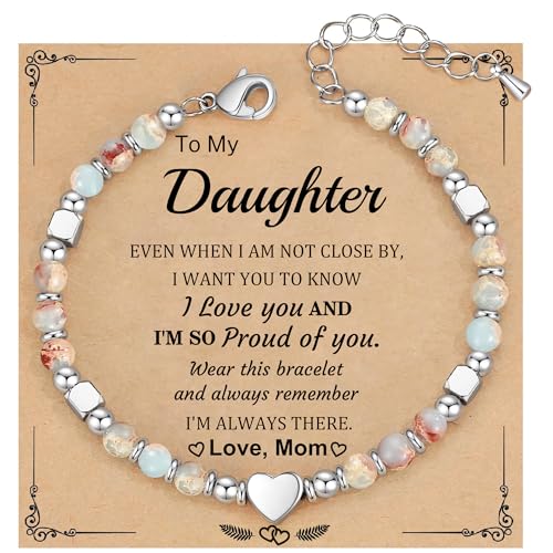 Christmas Gifts for Women, Stocking Stuffers for Teens Beaded Bracelets for Women Gifts for Mom Christmas Gift Mothers Day Gift for Grandma Daughter Bonus Mom Nature Stone Bead Bracelet Graduation Jewelry for Her 2026