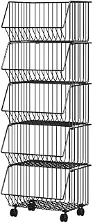 キッチンワゴン スチールラック 収納ワゴン 収納バスケット 5段 収納棚 キャスター付き 取り外し・積み重ね可能 防錆 大容量 棚 収納 奥行30 cm スリム トイレ リビング 台所収納