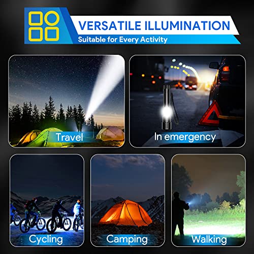 Led Tactical Flashlights Rechargeable High Lumen,10000 Lumens Rechargeable Pocket Flashlight With Cob Worklight, Zoomable, Ipx5 Waterproof, 5 Modes Handheld Flashlight For Camping Gear, Emergency #TOP6