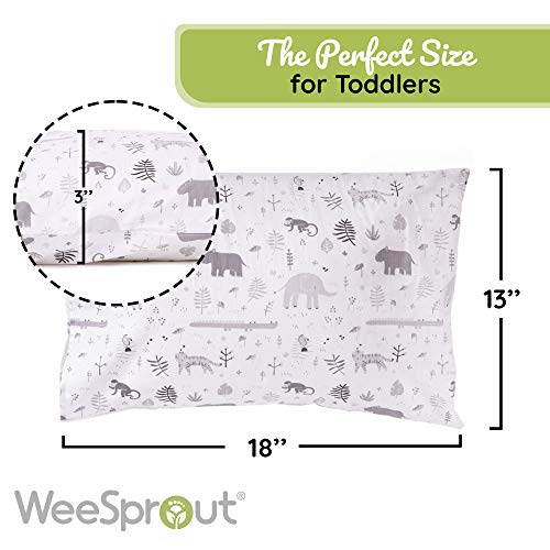 Image of WeeSprout Mini Toddler Pillow for Kids Sleeping - Organic Cotton Shell & Pillowcase with Soft & Supportive Polyfiber Filling - Good for Travel, Machine Washable, 18 x 13 x 3, Safari (Pack of 2)