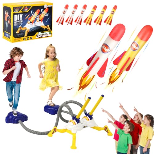 TODARRUN Space Rocket Launcher for Kids 6 Rockets and Multi Player Adjustable Catapult Launcher Stand(3 LED Rockets 3 Foam Rockets) Birthday Gift Toys for Kids Boys Girls Age 3 4 5 6 7 8 + Years Old