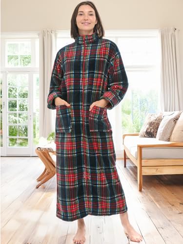 Image of Alexander Del Rossa Long Zip Up Robes, Plush Zipper Robes for Plus Size, Housecoats Zipper Front