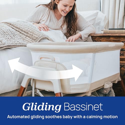 Image of Chicco LullaGlide Plus 3-in-1 Gliding Portable Bassinet with Carry Bag | Electronic baby bassinet and stationary bed, Bluetooth, GREENGUARD Gold, waterproof mattress, fitted sheet, Serene