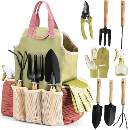 Lennd Gardening Tools Set Of 10 - Complete Heavy Duty Garden With Fashion Handbag Durable Supplies Kit Ideal Gifts For Women