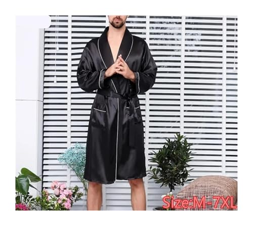 Ropa de dormir de satén de seda negra con acabados premium para caballeros de talla grande 3