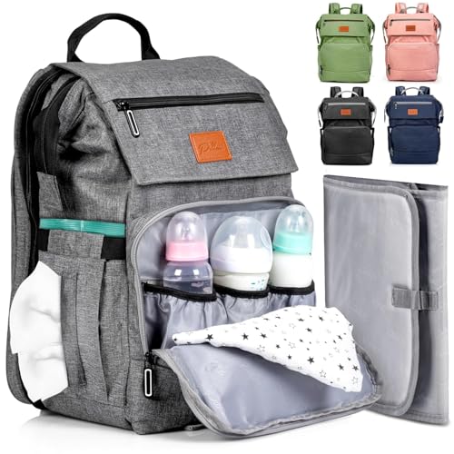 Image of PILLANI Baby Diaper Bag Backpack - Baby Bag for Boys & Girls, Diaper Backpack - Large Travel Diaper Bags w/Changing Pad - Baby Registry Search & Shower Gifts Newborn Essentials & Items for Mom, Gray