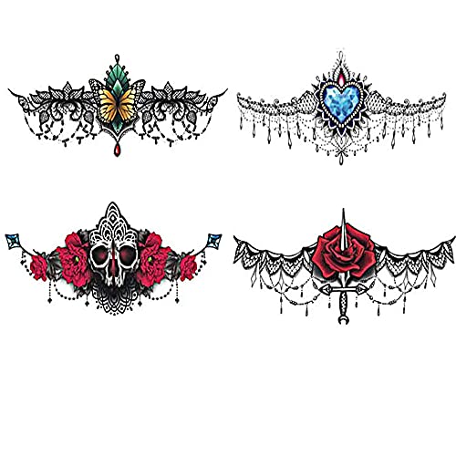 Pinkiou Tijdelijke tatoeages stickers vrouwen halsketting design body make-up sticker voor zomer strand zwembad (6 vellen) - Image 8