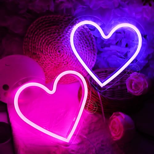 Image of SYLHOME 2 Pack Heart Led Neon Light Sign Battery Operated or USB Powered Bedroom Wedding Wall Sign Decor Valentines Day Christmas Birthday Gifts 7.87 inch X 7.28 inch