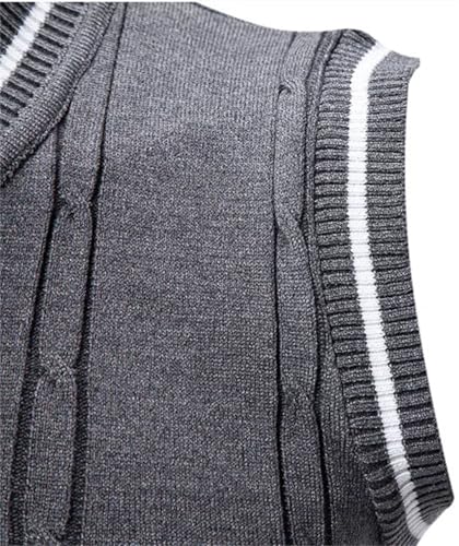 Men's Knit Vests V-Neck Sleeveless Slim Fit Knitted Pullovers Patchwork Smart Sweater Vest3