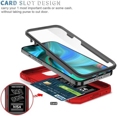 Tzomsze Case for iPhone 13 Pro Max 6.7'' and 2 Tempered Glass Screen Protector with Slide Camera Cover, Built-in 360° Rotate Magnetic Ring Holder Full Body Protective Heavy Duty Shockproof Case, Red