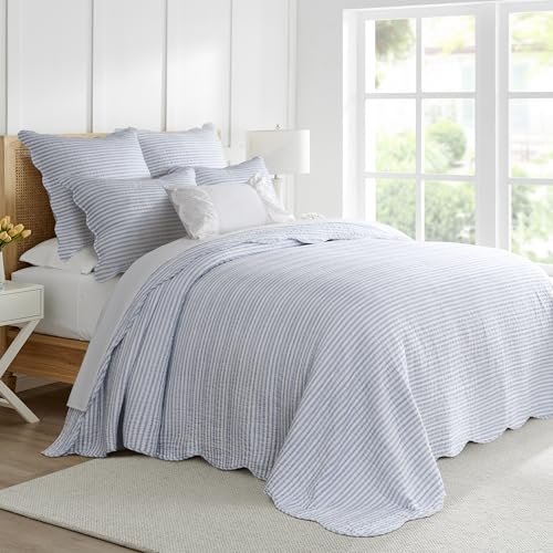 Levtex Home Martha Stripe Blue Reversible Queen Bedspread Set (110x106in)
