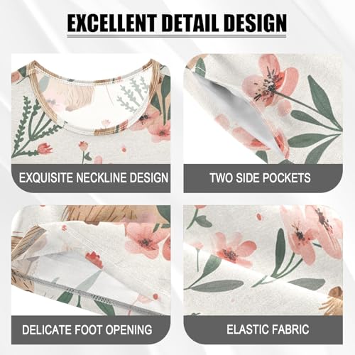 ALAZA Capybara Flower Leaves Pajamas Short Sleeve 2 Piece Sleepwear Top and Bottom Pajama Set Unisex4