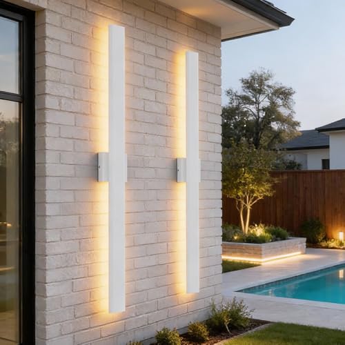 Aipsun 2 Packs Outdoor Wall Sconce, 3000K 4000K 6000K, 31.5in Modern White Exterior Light, Long LED Linear Wall Light Outside Lighting for Entrance, Hallway, Garage, Porch(3CCT) by Aipsun - Image 6