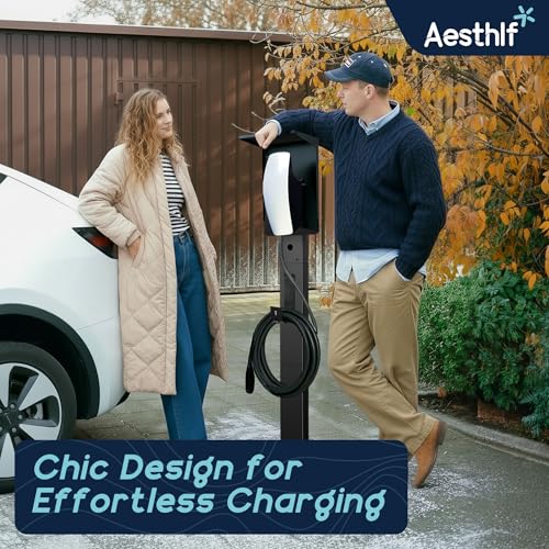 Image of Outdoor EV Charger Pedestal for Tesla & J1772 Charger with Roof | Heavy-Duty Rugged Stand, Anti-wobble Stable Base, Anti-Rust Finish, Handy Organizer Keeps Cable Tidy, Rain & Leaf Protection