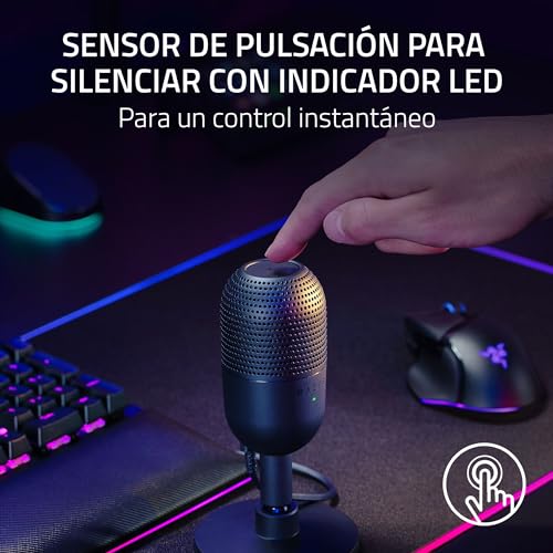 Miniatura 4 de Razer Seiren V3 Mini - Micrófono USB ultracompacto - micrófono de condensador de 14mm (patrón de captación supercardioide, sensor Tap-to-Mute con indicador LED, amortiguador incorporado) Negro