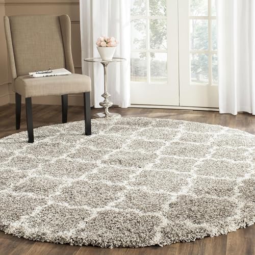 Image of Modern Shaggy Round Rug | Ultra-Soft Plush Circle Carpet for Living Room, Bedroom, Nursery | Fuzzy, Fluffy Area Rug with Non-Slip Base (Silver M II, 3x3 feet, Round)