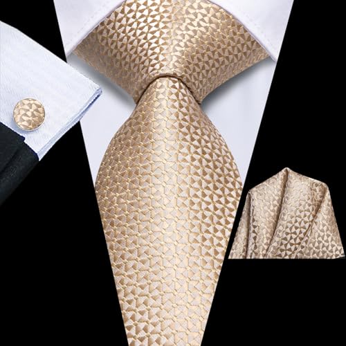 Image of Hi-Tie Men Silk Ties Set with Flower Lapel Pin Necktie Pocket Square Cufflinks for Tuxedo Wedding Business