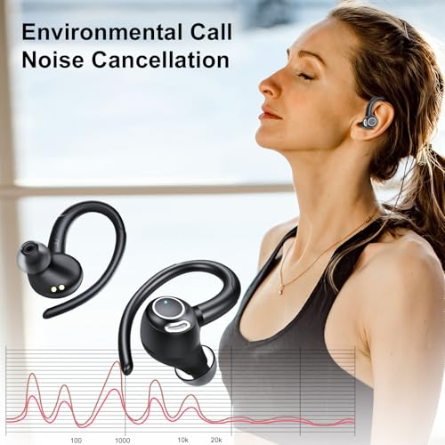 Wireless Earbuds Sport, 48H Bluetooth 5.3 Headphones with ENC Noise Canceling Mic, Wireless Earphones with Earhooks, LED Display, IPX7 Waterproof Bluetooth Ear Buds for Running/Gym/Workout/Black