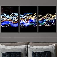 3 Piece Framed Canvas Wall Art Abstract Geometric Lights Mixed Media Modern Canvas Prints Home Artwork Decoration for Living Room,Bedroom - 24