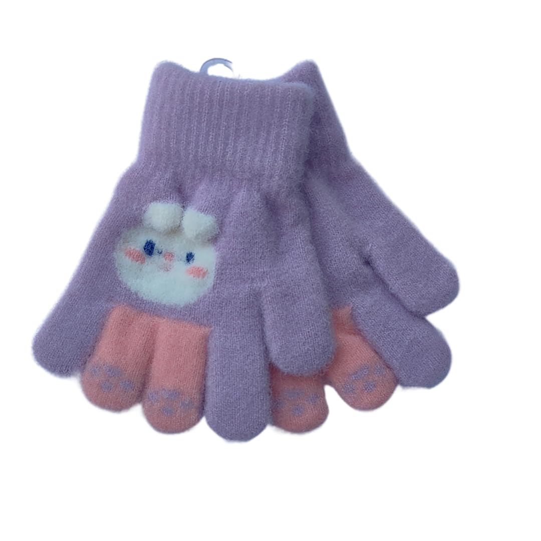 Lyonardo Winter Cold Weather Childern Girls Boys hand gloves Woolen (For age 5-10 years only) (Yellow and Light purple combo, 5-10 YEARS) - Image 5 thumbnail