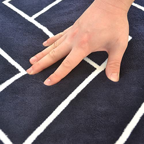 Loartee Geometric Stripe Area Rug - 1" Thick Modern Soft Carpet With High Density Memory Foam, 5'11"X6'7", Dark Blue #TOP1