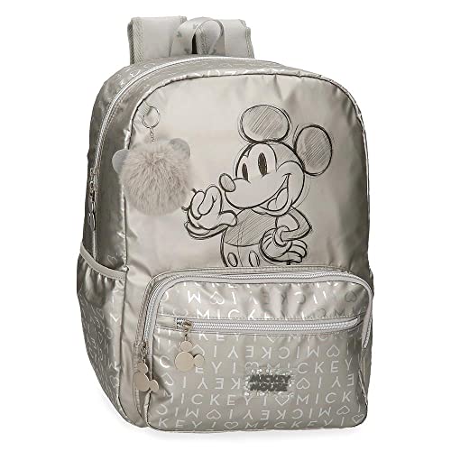 Disney Mickey 100 Mochila Escolar para Portátil Gris 32x42x15 cms Poliéster 20,16L