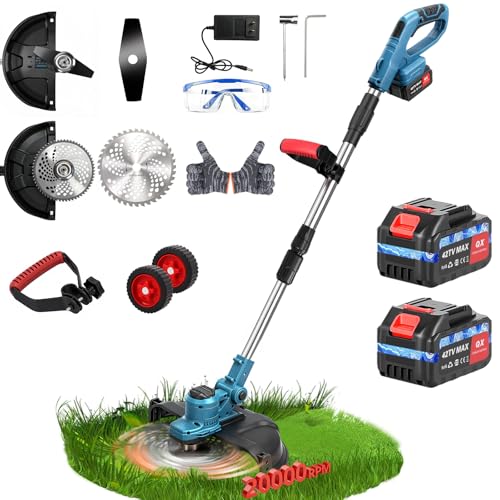 Image of 20000 RPM Electric Weed Wacker with Wheel,12″ Brushless Cordless Weed Eater Battery Powered, String Trimmer /Brush Cutter /Grass Trimmer /Lawn Mower, Edger Weed Trimmer for Garden Yard Tool