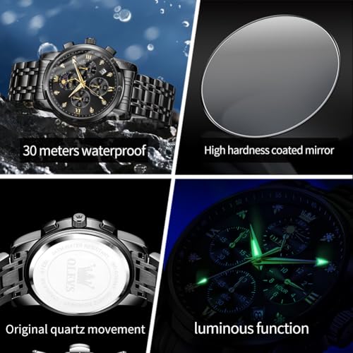 OLEVS Watch for Men Diamond Business Dress Analog Quartz Stainless Steel Waterproof Luminous Date Two Tone Luxury Casual Wrist Watch - Image 4