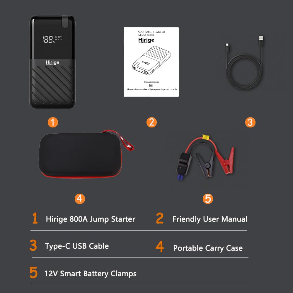8000Ah 12 Volt Ultra-Safe Portable Lithium Battery Car Jump Starter Kit, Jump Starter Power Bank and Booster Cables for Up to Petrol Engines