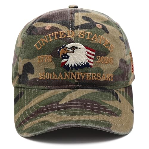 United States 250th Anniversary Hat USA Baseball Cap Hats Patriotic Embroidered Hats for Men Women Camouflage